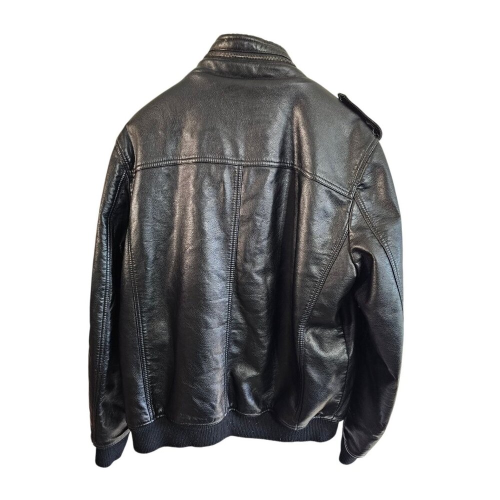 Levi’s Faux Leather Bomber Jacket Mens L Black Sherpa Lined Zip Up Moto Style - Picture 3 of 9
